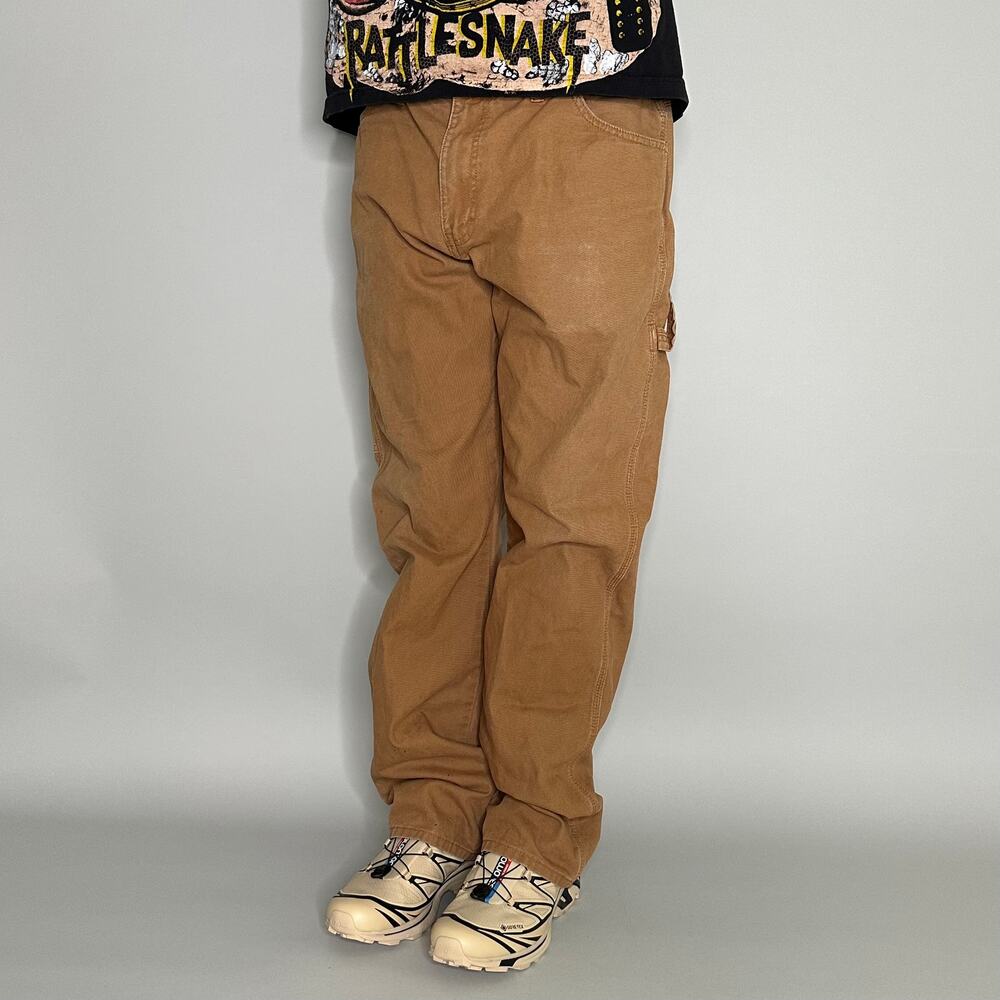 Vintage 90s Dickies Carpenter Pants 34x34 Relaxed Tan Dungarees Work Wear - Picture 2 of 5